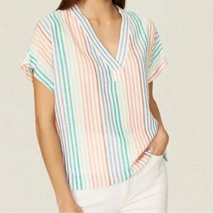 Marine Layer Multicolor Striped V-Neck Tunic in rainbow stripe
